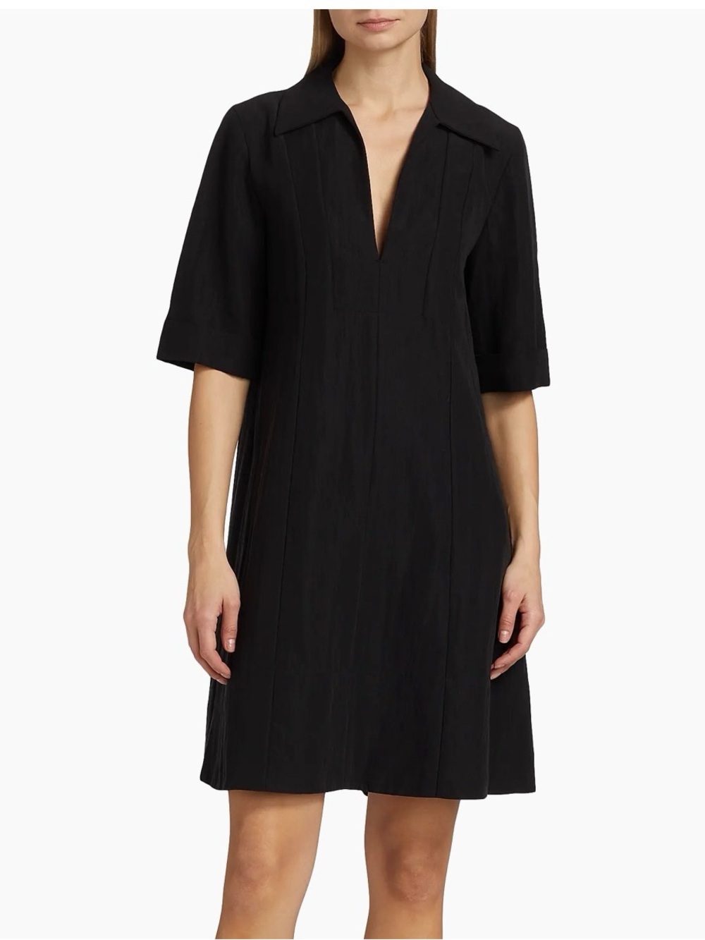 0029 see and be seen Classic Black V-Neck Mini Dress